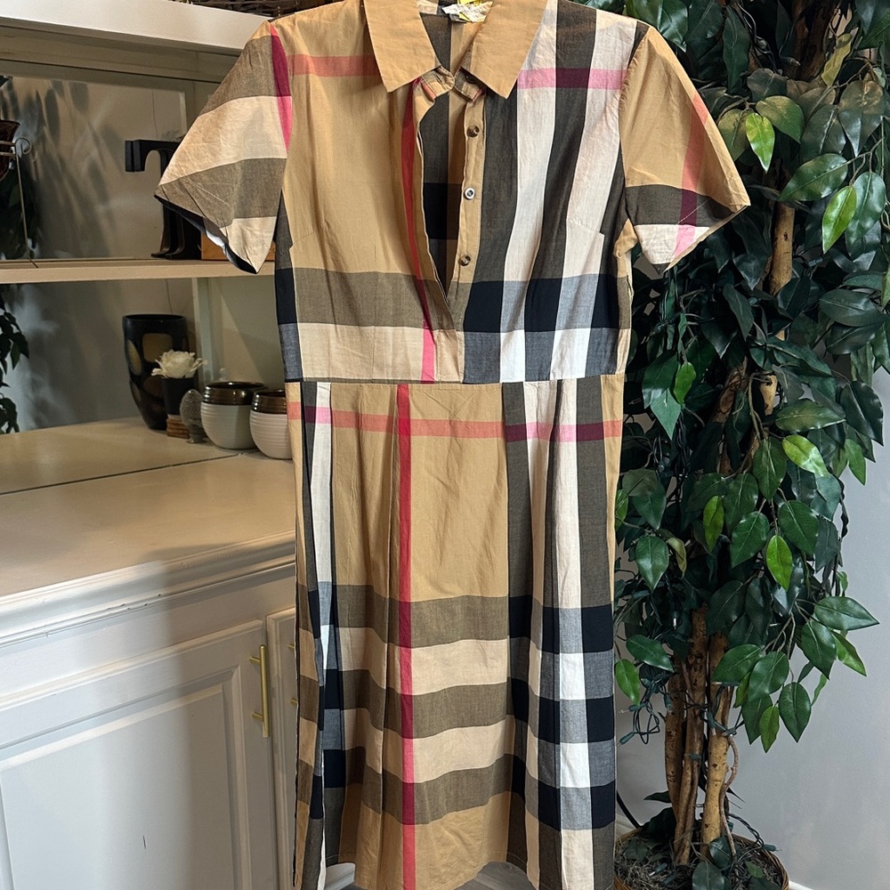 Plaid Midi Dress - Tan, Black, Pink